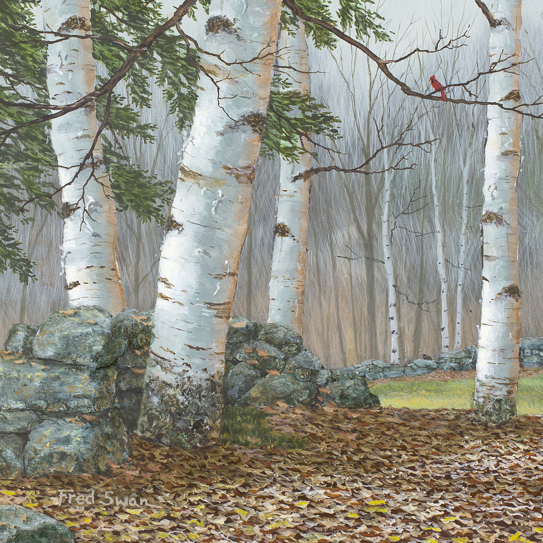 Birches - American Realist Painting by Fred Swan