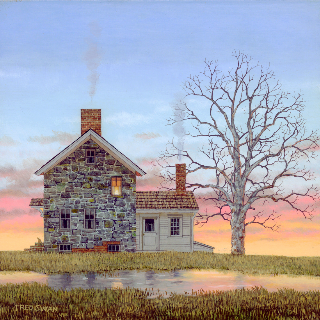 Stone House At Sunset
